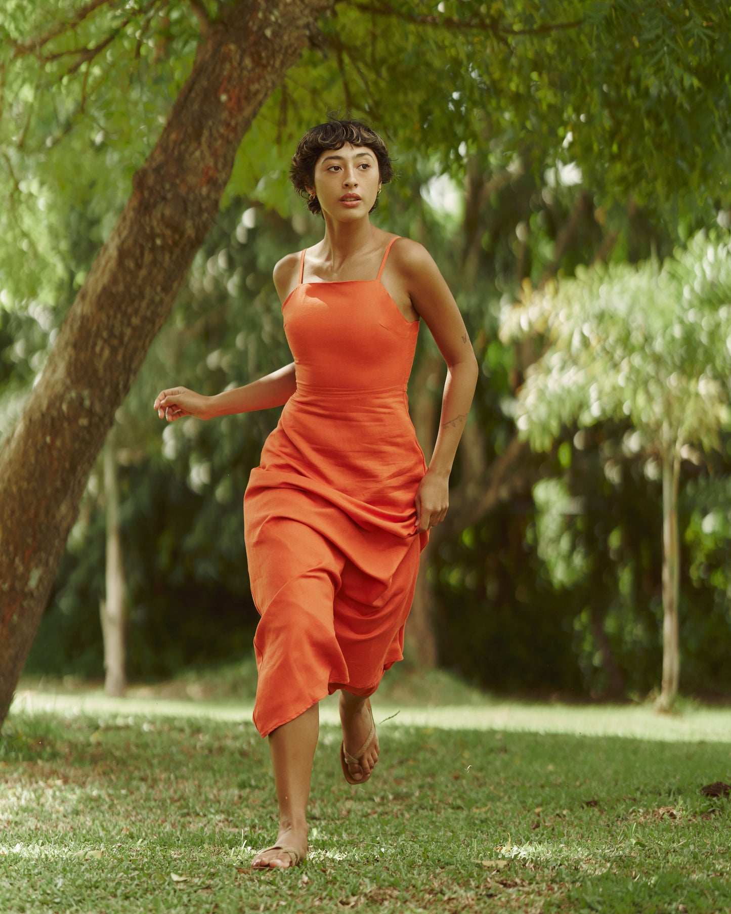 Gaia Linen Dress Tangerine