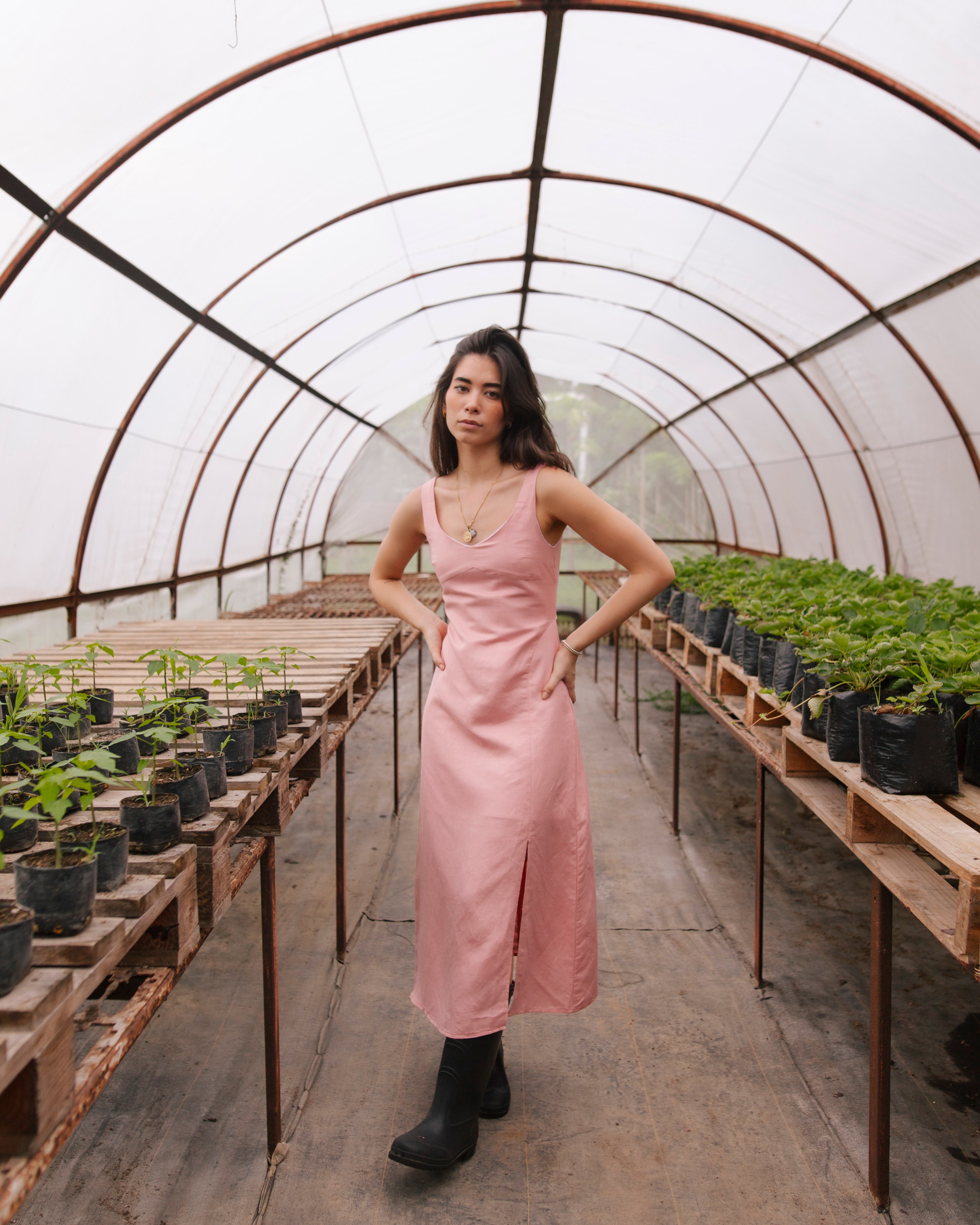 Daniella Linen Dress Peony