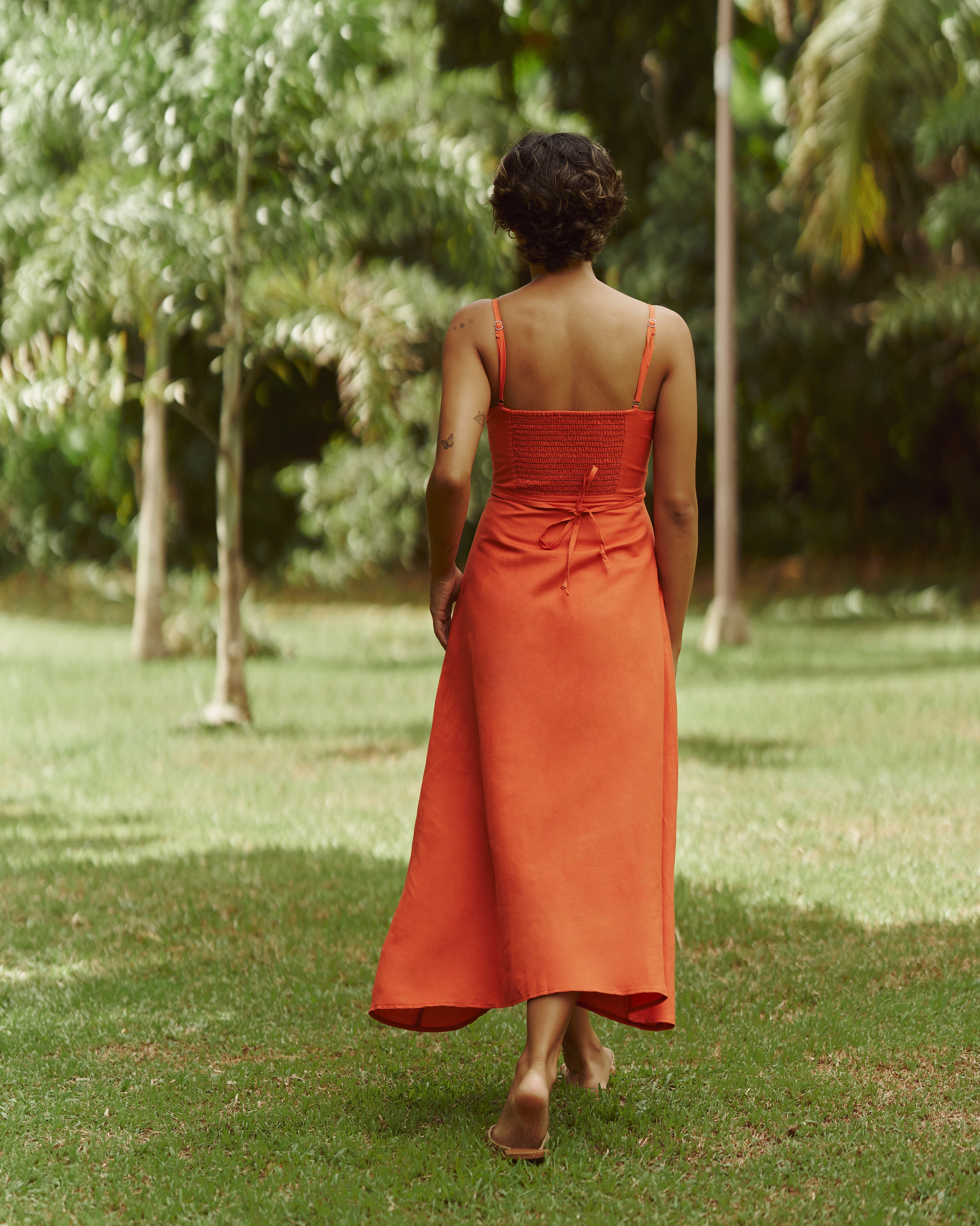 Gaia Linen Dress Tangerine (clearance)