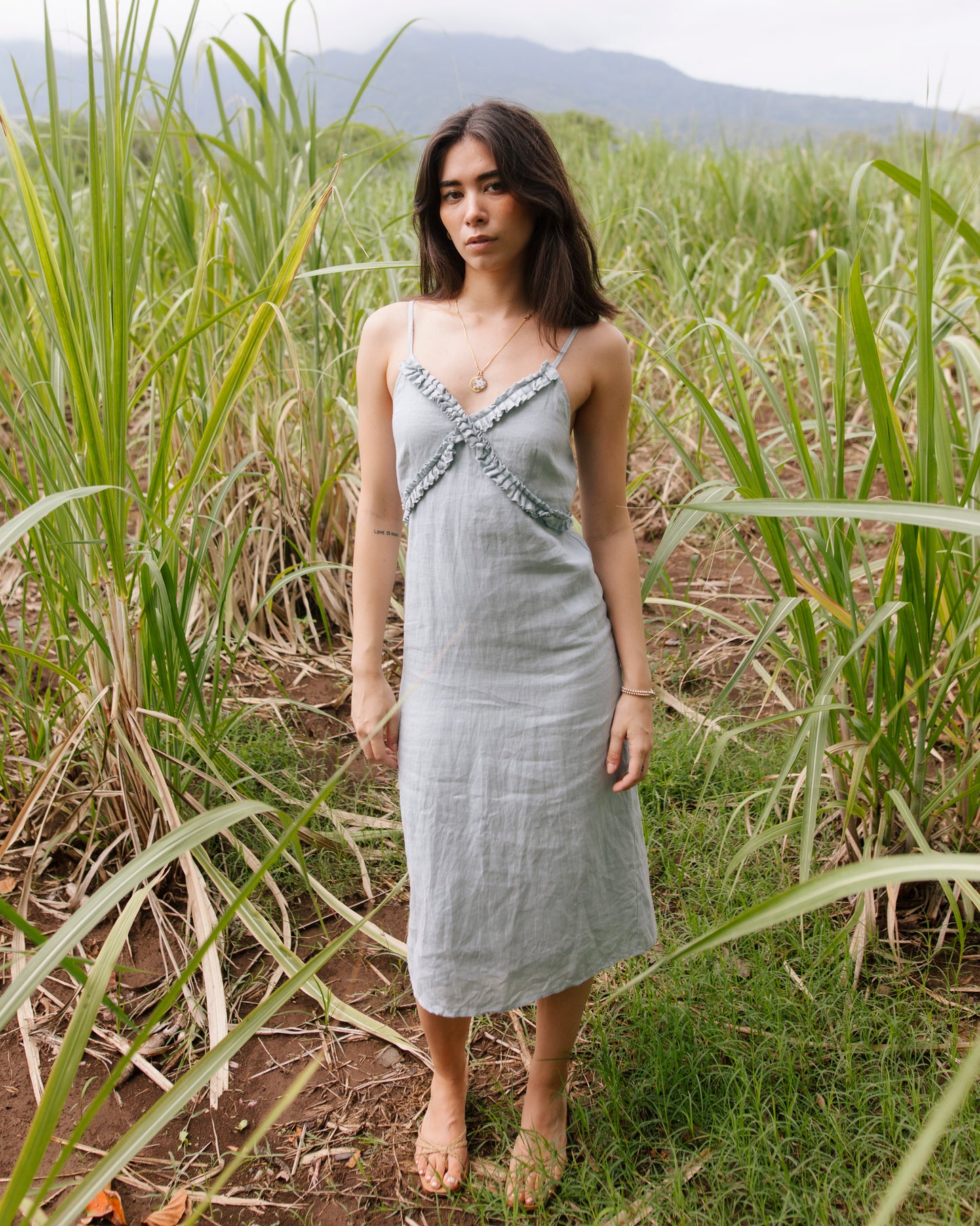 Leona Linen Dress Powder Blue