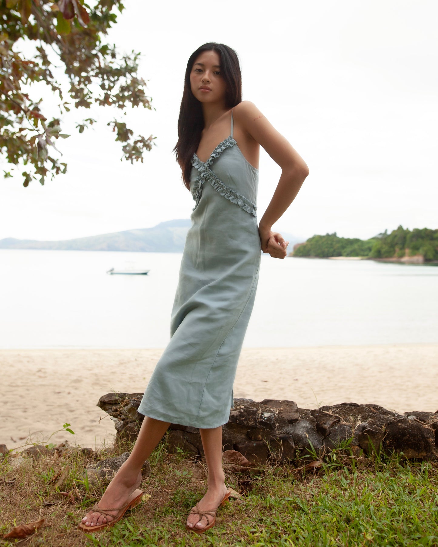 Leona Linen Dress Powder Blue